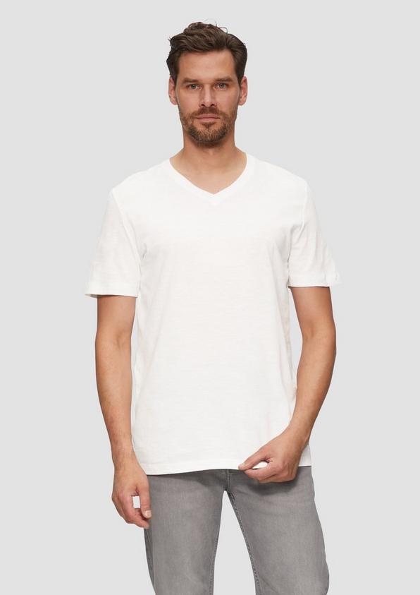 S.Oliver Baumwollshirt Mit V-Ausschnitt Und Flammgarnstruktur
