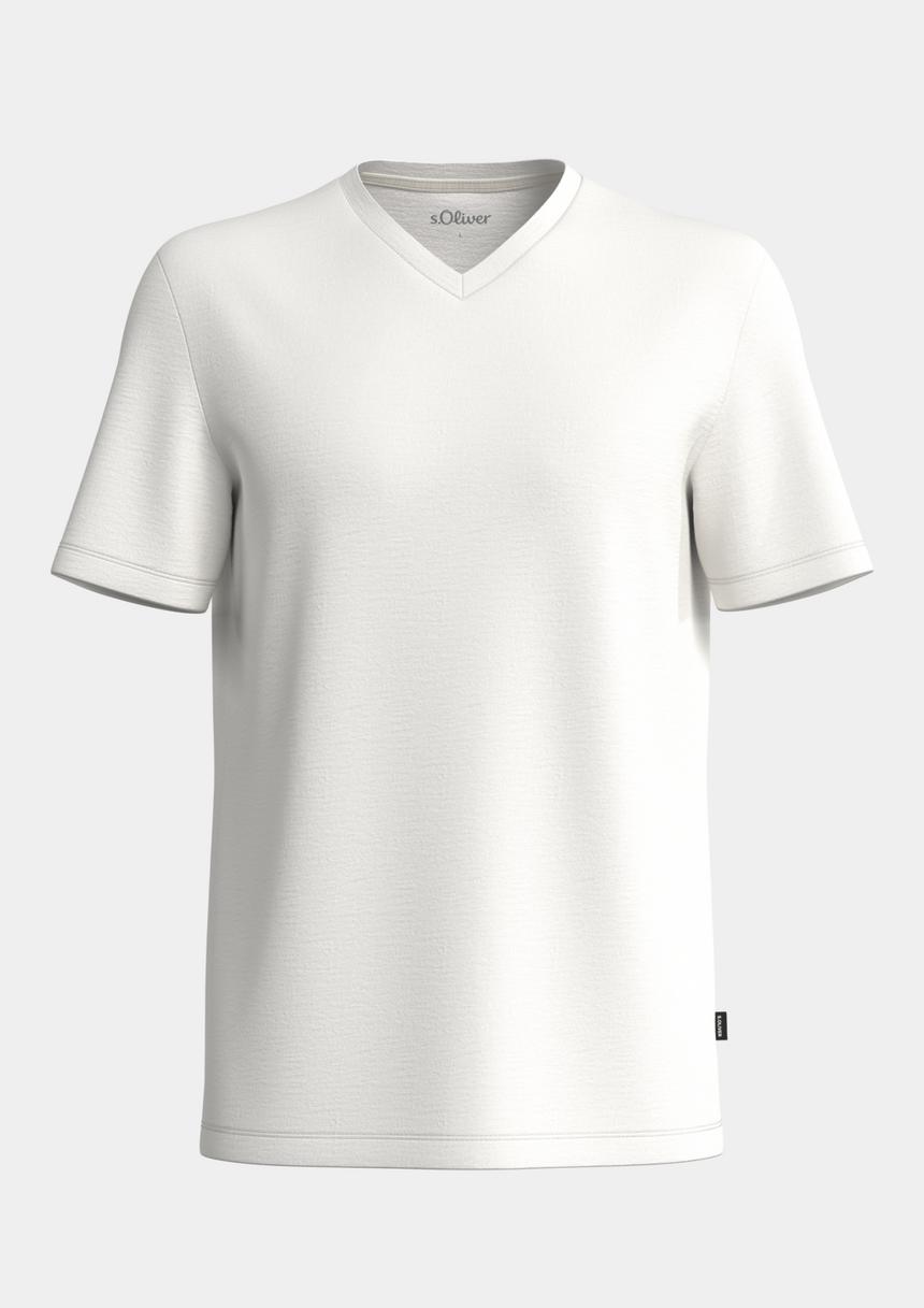 S.Oliver Baumwollshirt mit V-Ausschnitt und Flammgarnstruktur