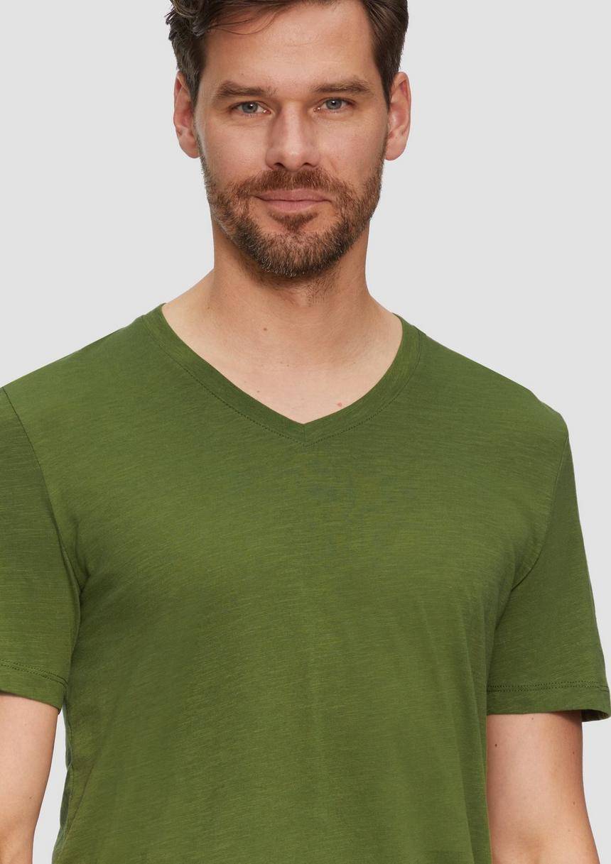 S.Oliver Baumwollshirt Mit V-Ausschnitt Und Flammgarnstruktur