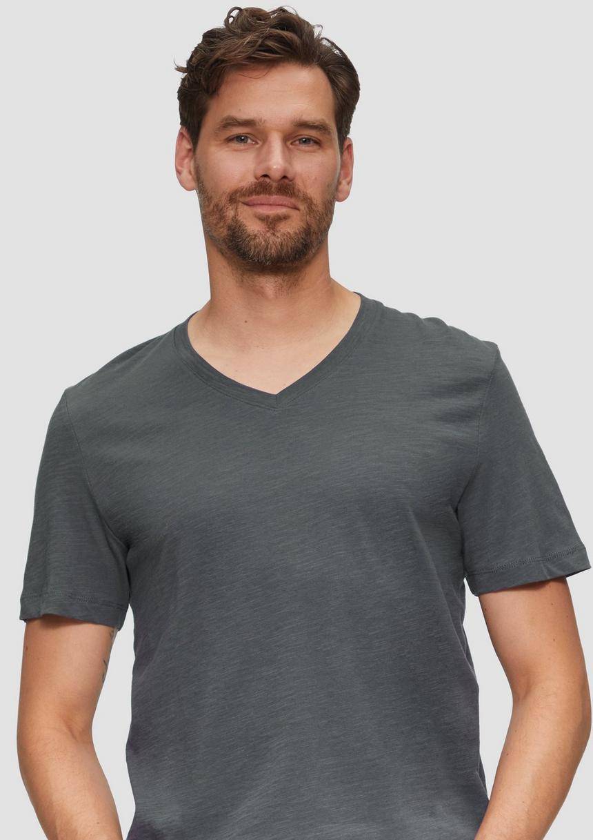 S.Oliver Baumwollshirt Mit V-Ausschnitt Und Flammgarnstruktur