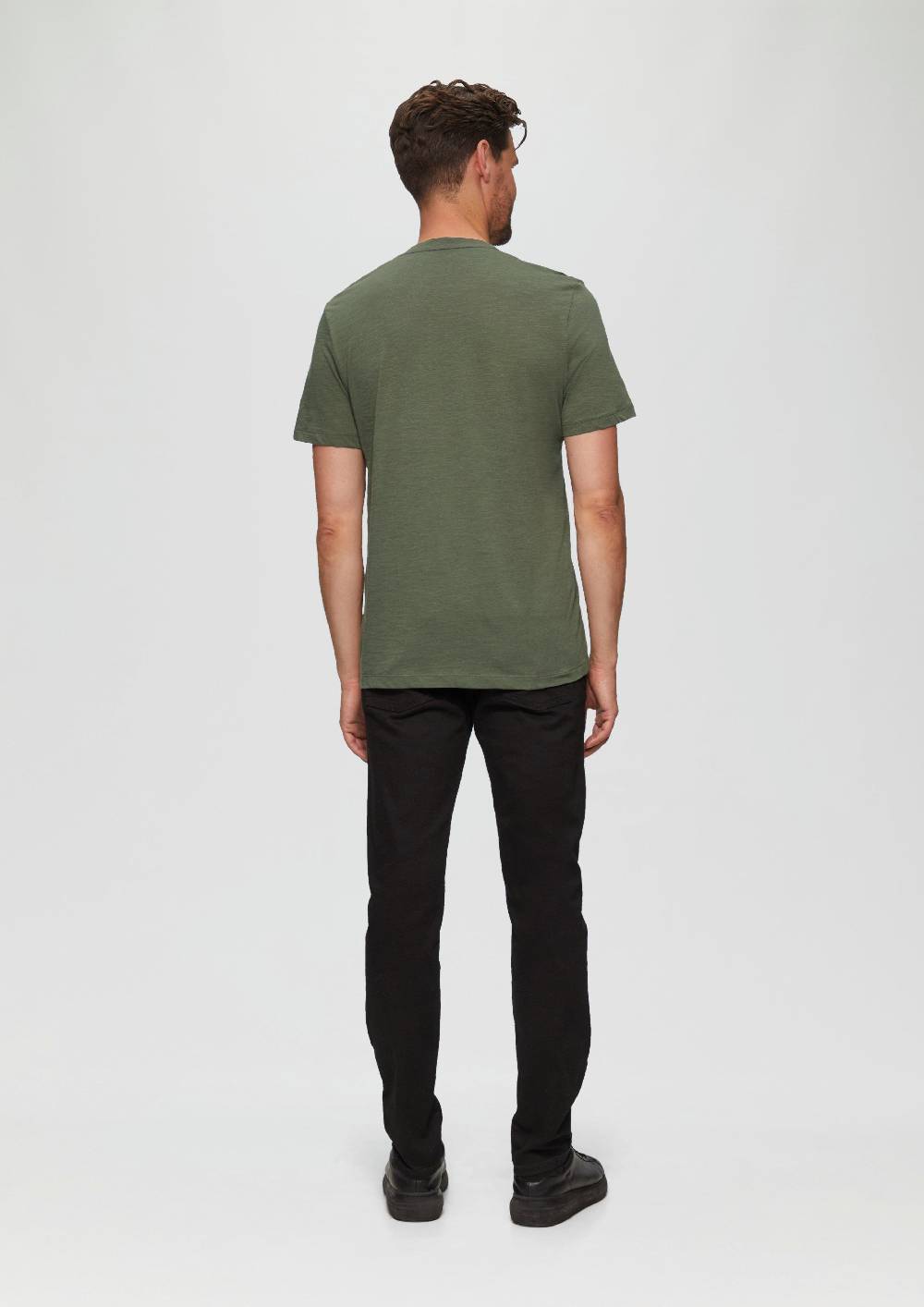 S.Oliver Baumwollshirt Mit V-Ausschnitt Und Flammgarnstruktur