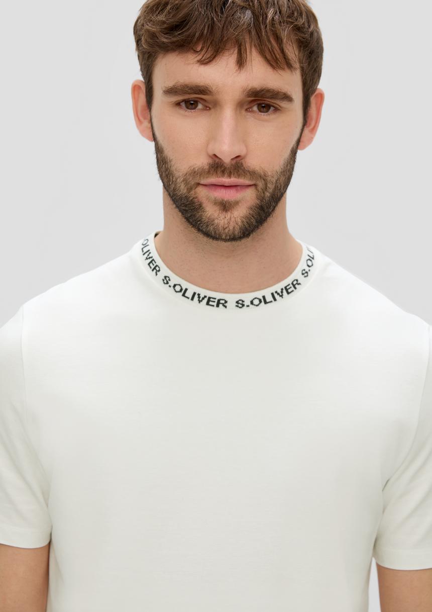 S.Oliver Baumwollstretch-Shirt Mit Schriftprintkragen