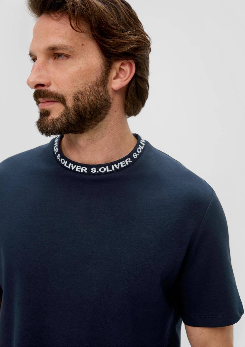 S.Oliver Baumwollstretch-Shirt Mit Schriftprintkragen