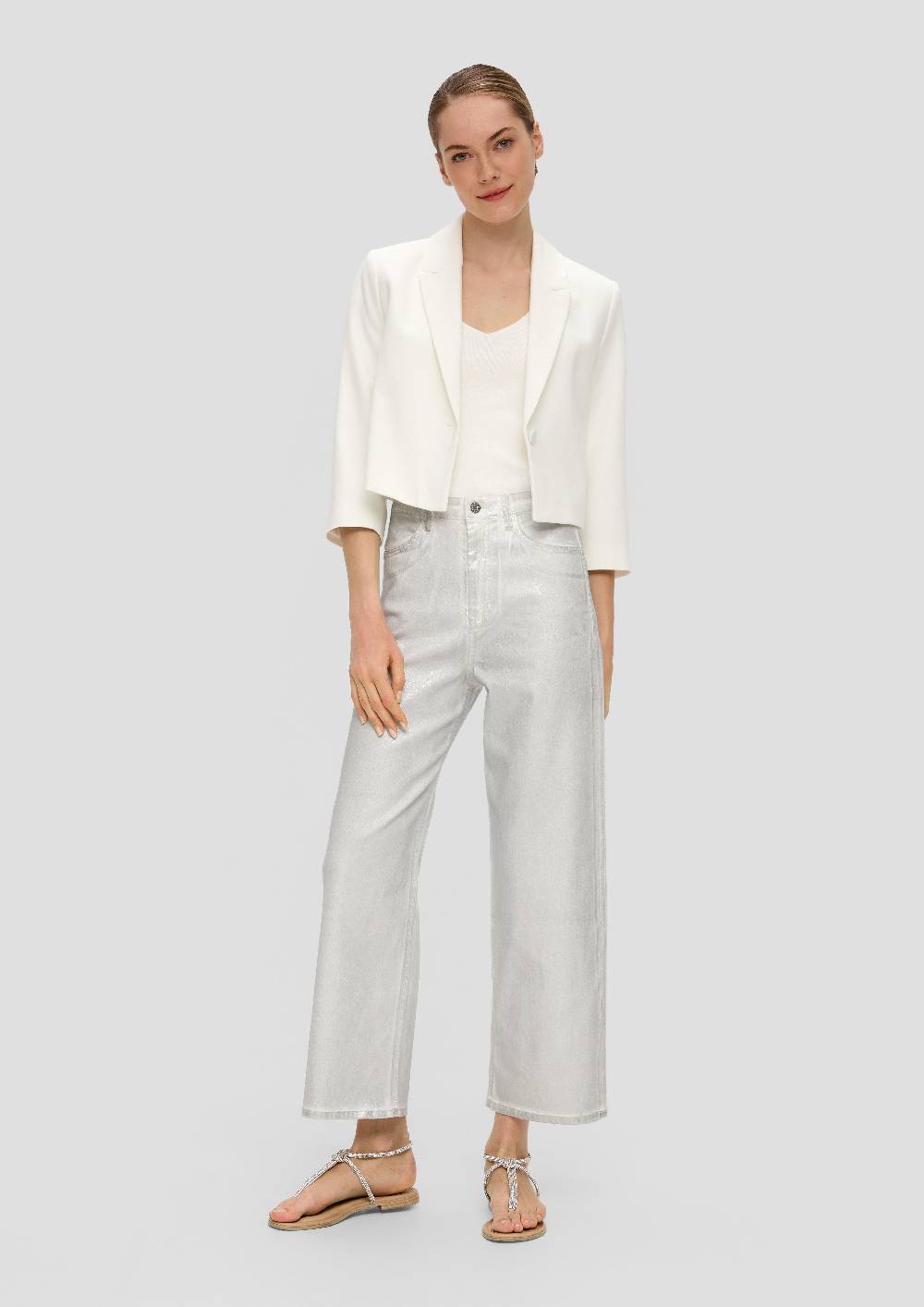 S.Oliver Cropped-Jeans Suri / High Rise / Wide Leg / Aus Foil Coated Denim