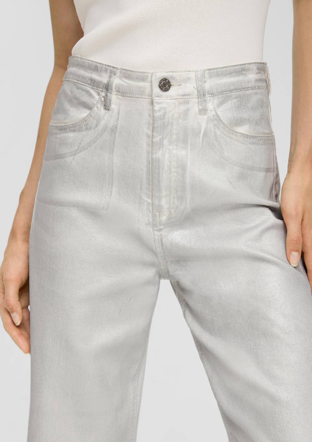 S.Oliver Cropped-Jeans Suri / High Rise / Wide Leg / Aus Foil Coated Denim