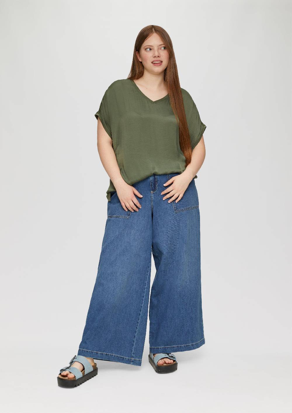 S.Oliver Fabricmix-Shirt Im Loose Fit Mit V-Ausschnitt