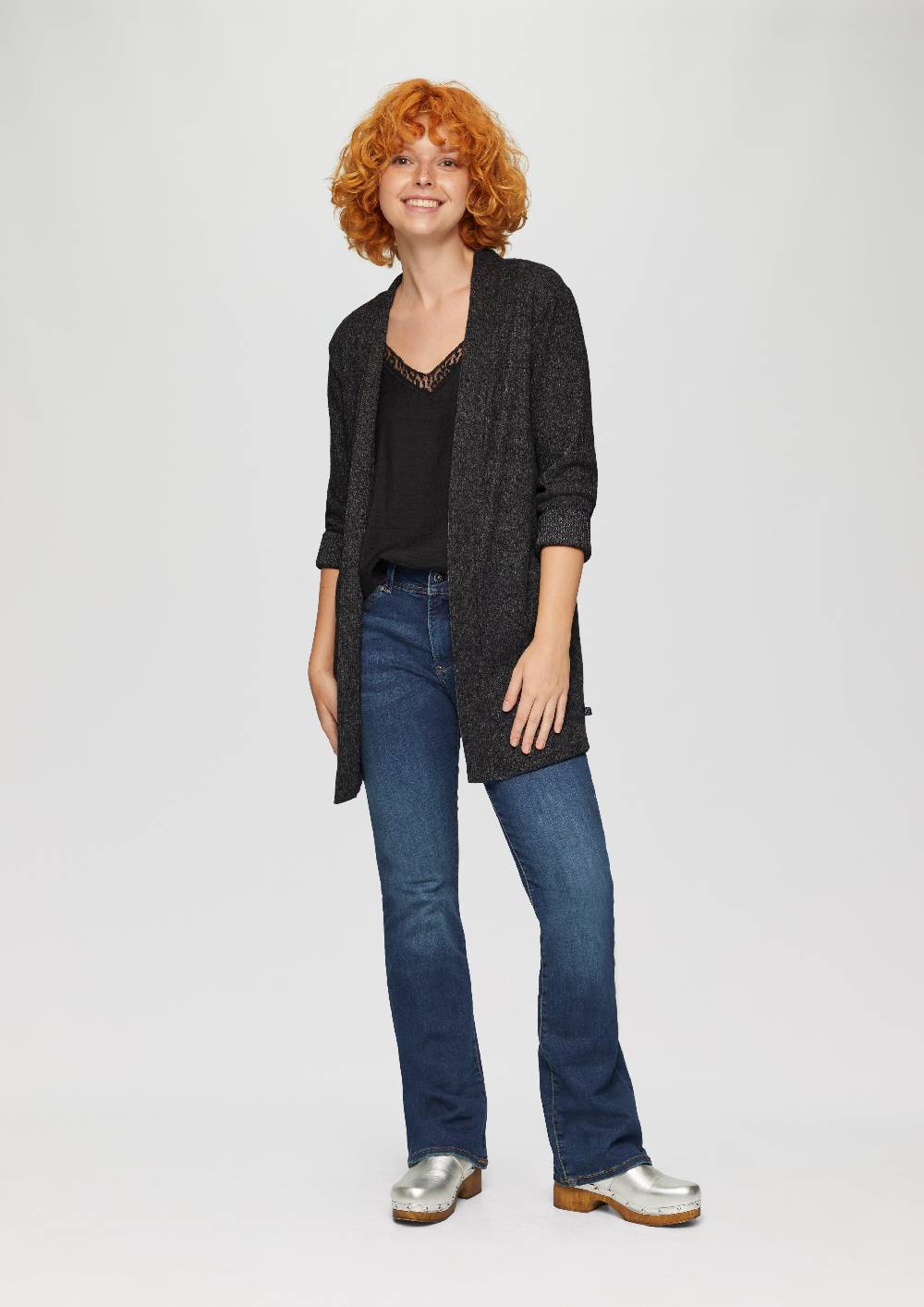 S.Oliver Flauschiger Long-Cardigan Mit Rippstruktur