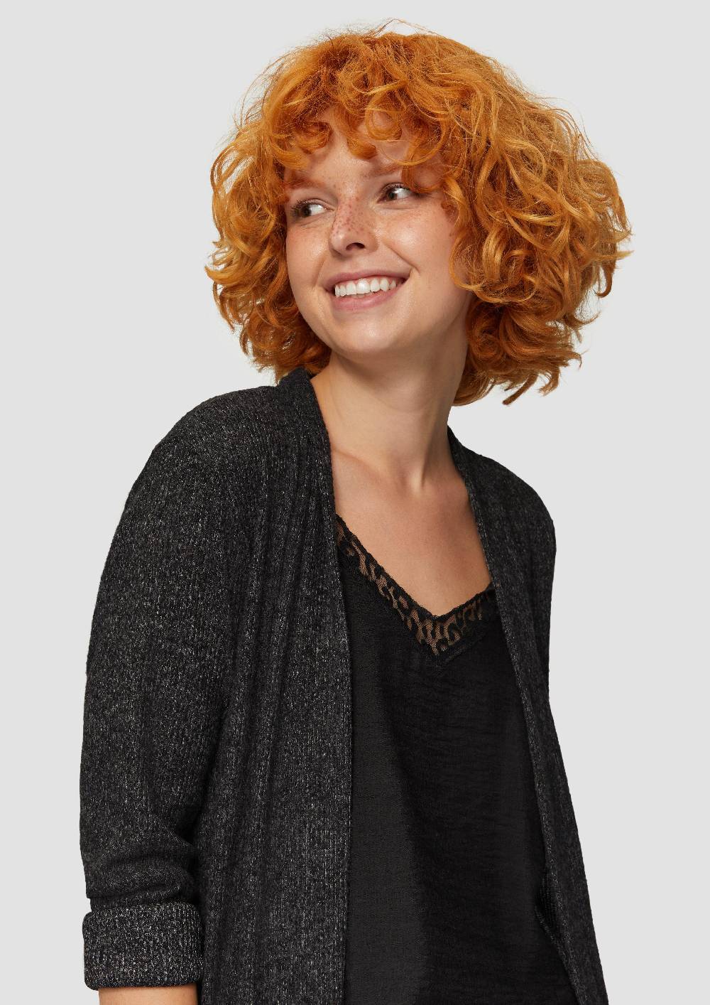 S.Oliver Flauschiger Long-Cardigan Mit Rippstruktur