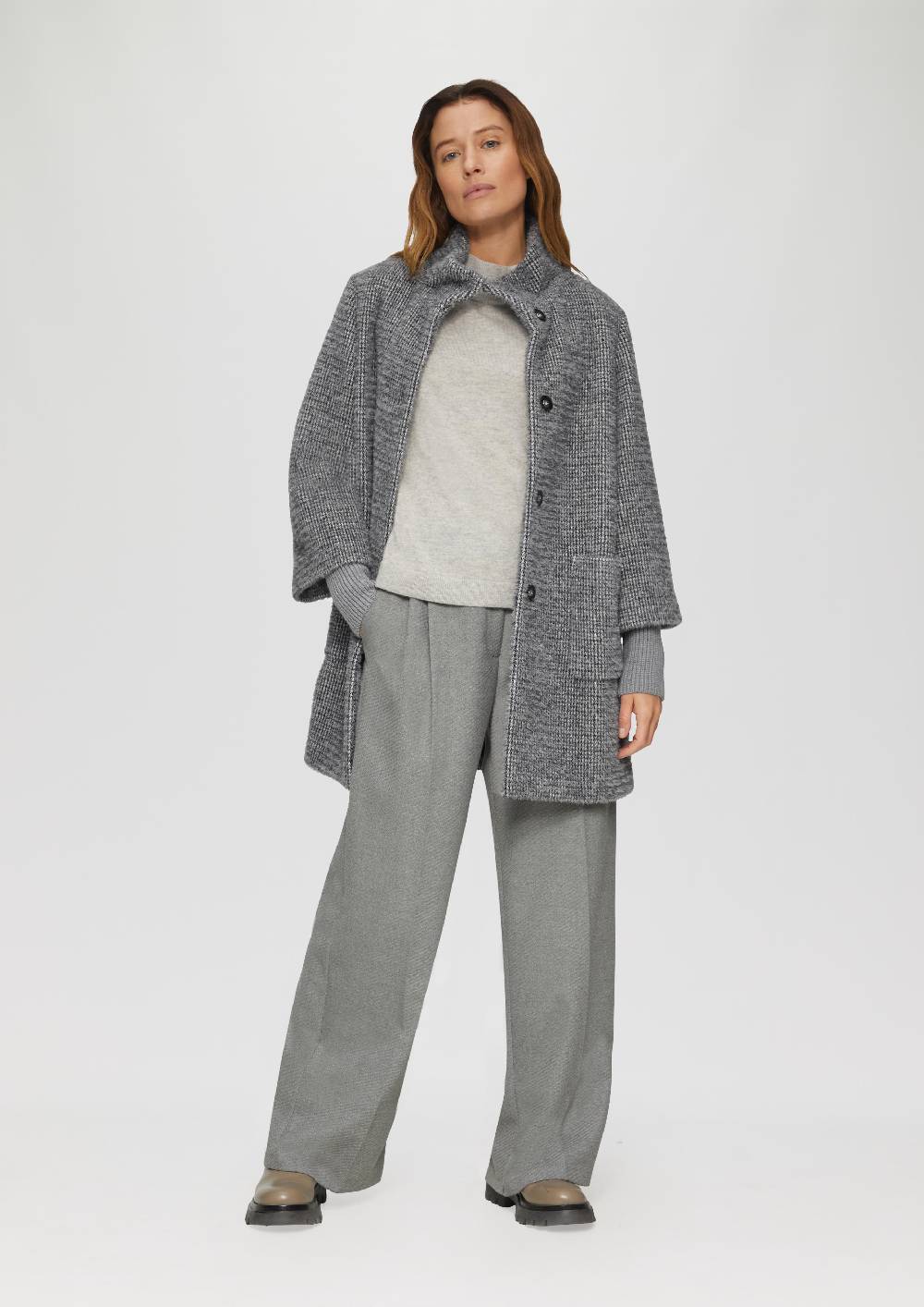 S.Oliver Flauschiger Mantel Mit Strickbündchen Am Ärmel