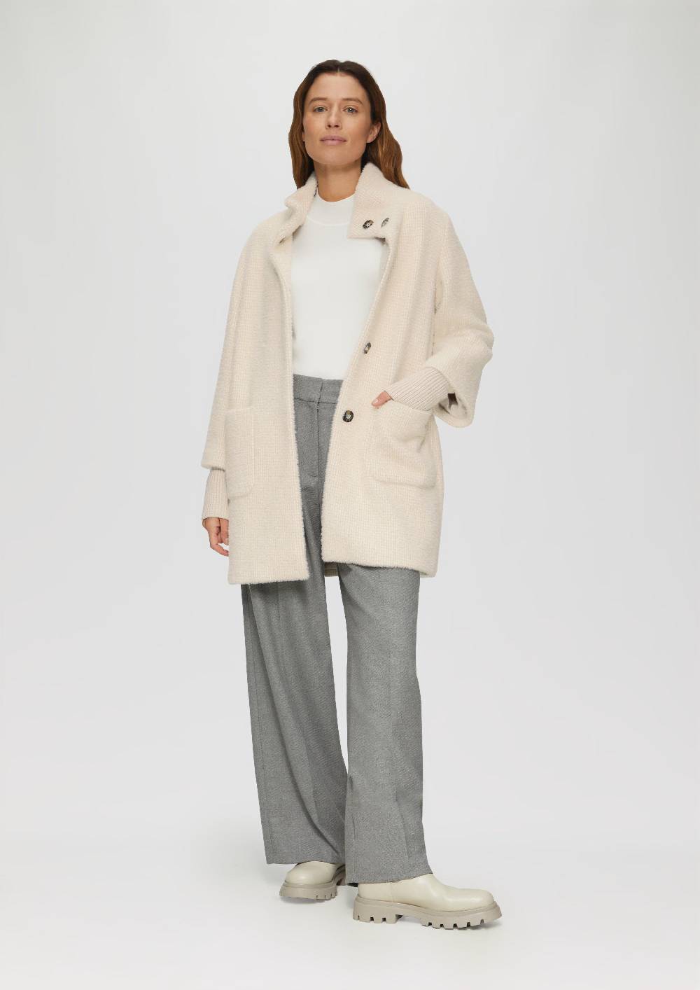 S.Oliver Flauschiger Mantel Mit Strickbündchen Am Ärmel