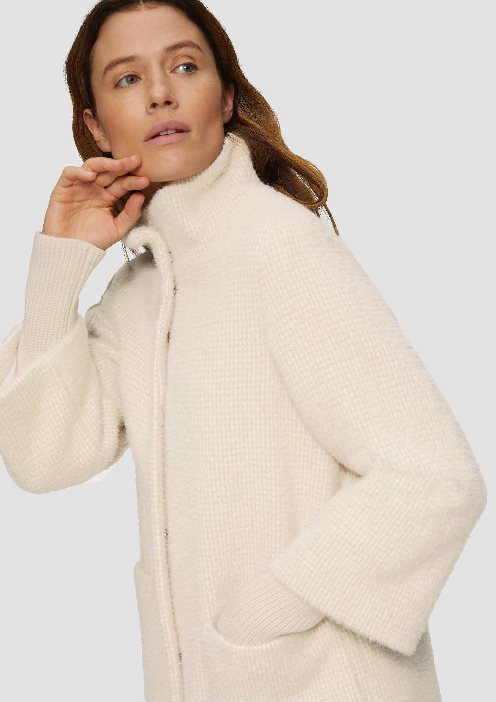 S.Oliver Flauschiger Mantel Mit Strickbündchen Am Ärmel