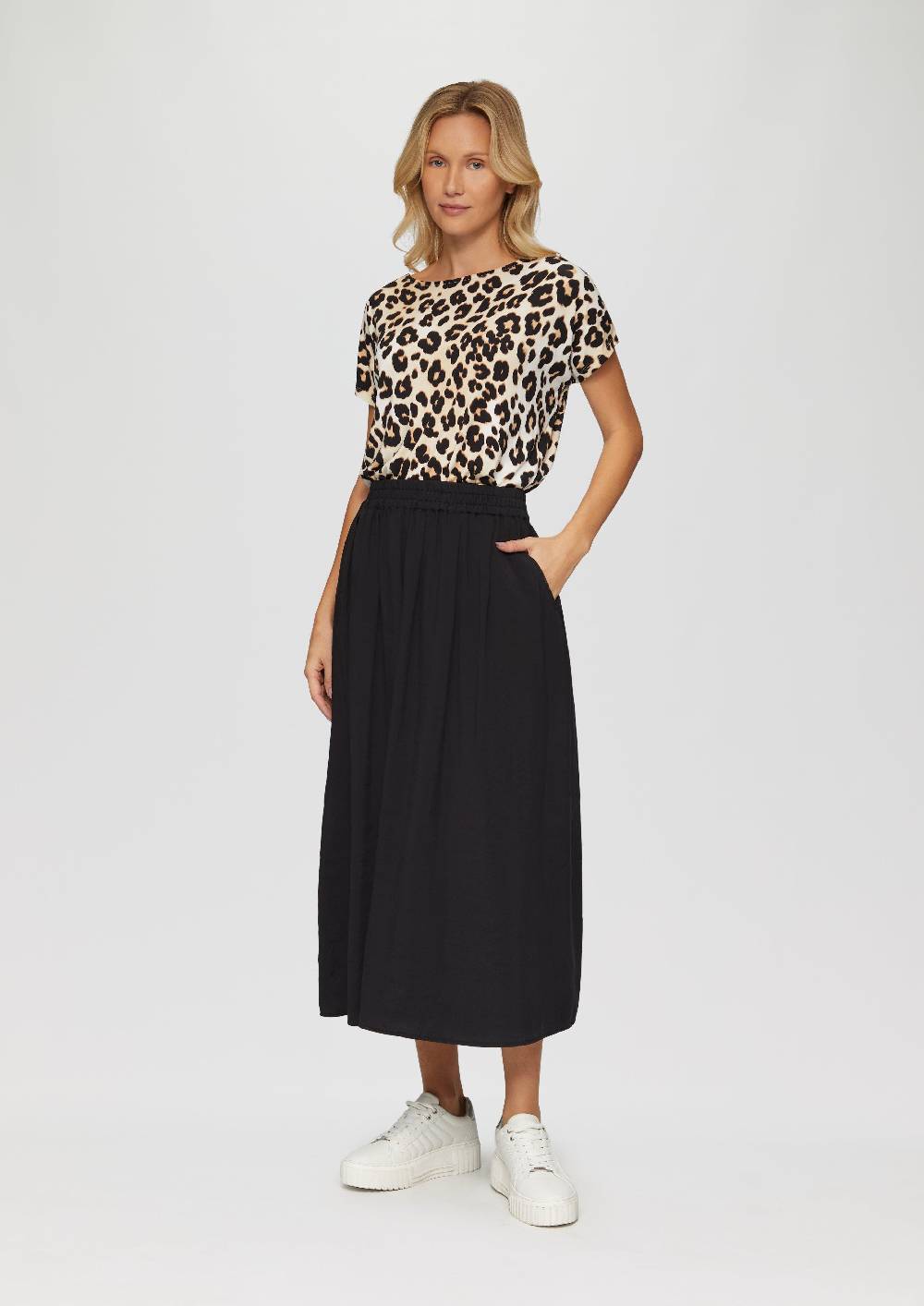 S.Oliver Fließender Midi-Rock Mit Elastikbund Und Seitlichen Eingrifftaschen