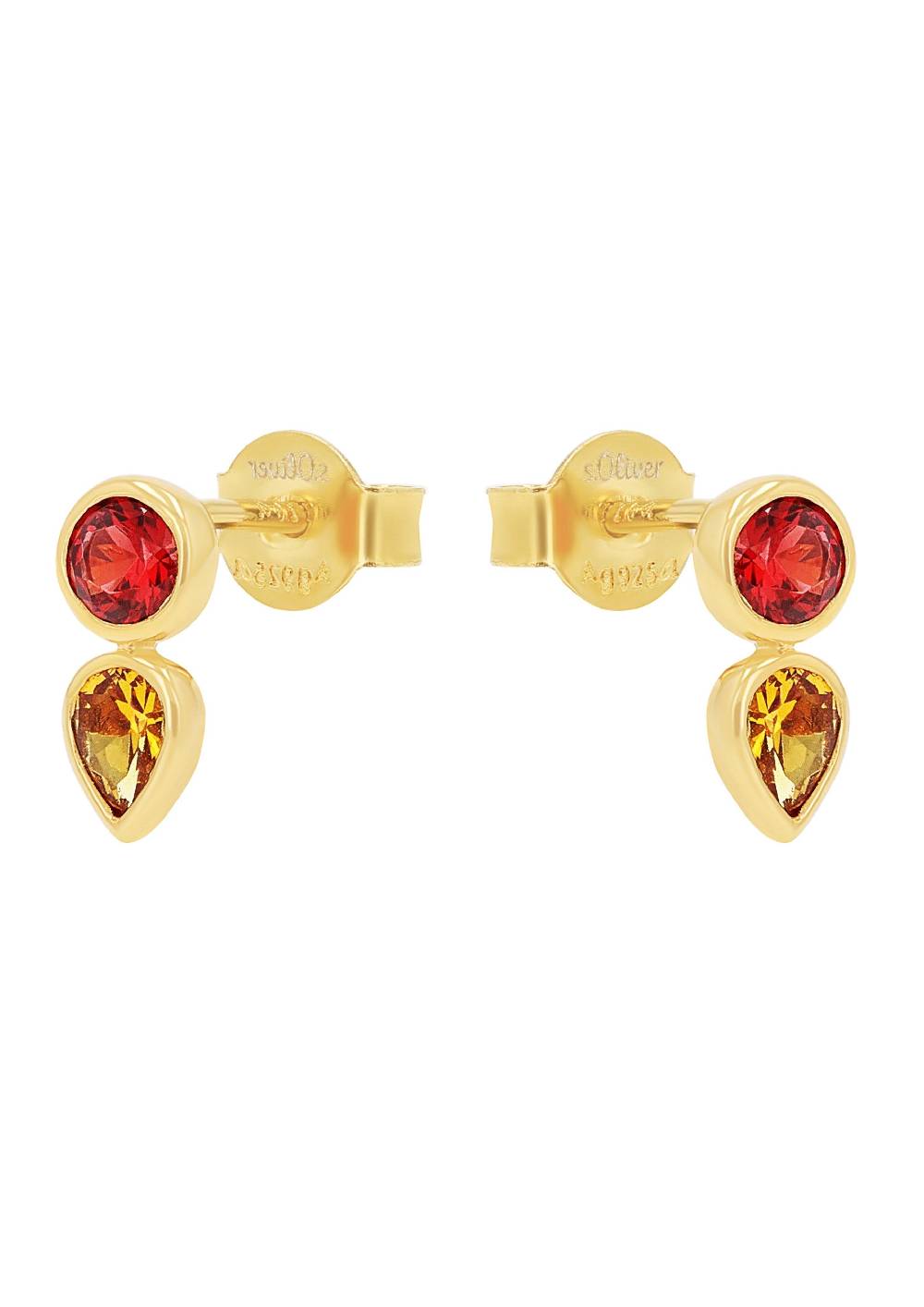 S.Oliver Gelbvergoldete Silber-Ohrstecker Mit Zirkonia-Steinen