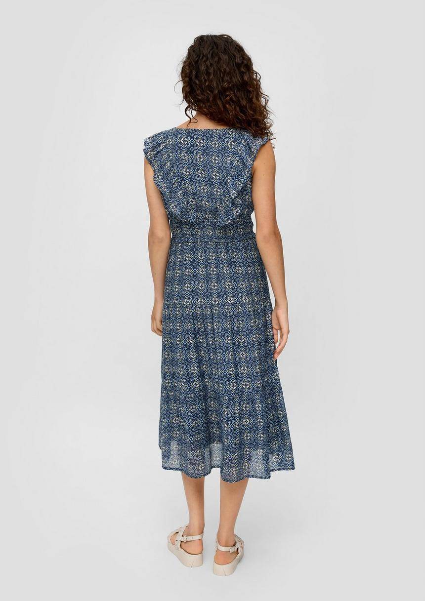 S.Oliver Gemustertes Kleid Aus Viskosemix Mit Rüschendetails