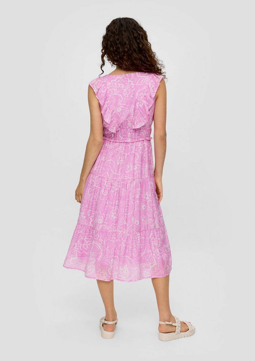 S.Oliver Gemustertes Kleid Aus Viskosemix Mit Rüschendetails