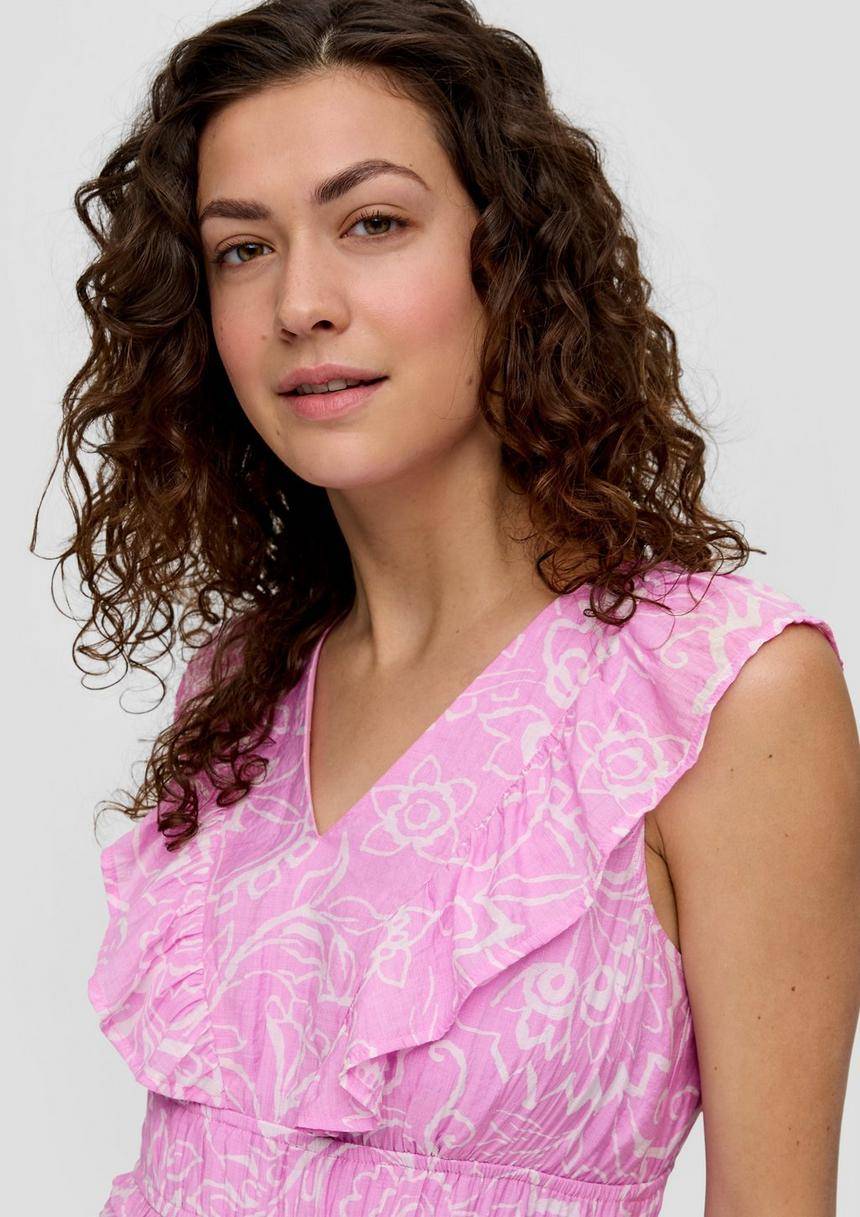 S.Oliver Gemustertes Kleid Aus Viskosemix Mit Rüschendetails