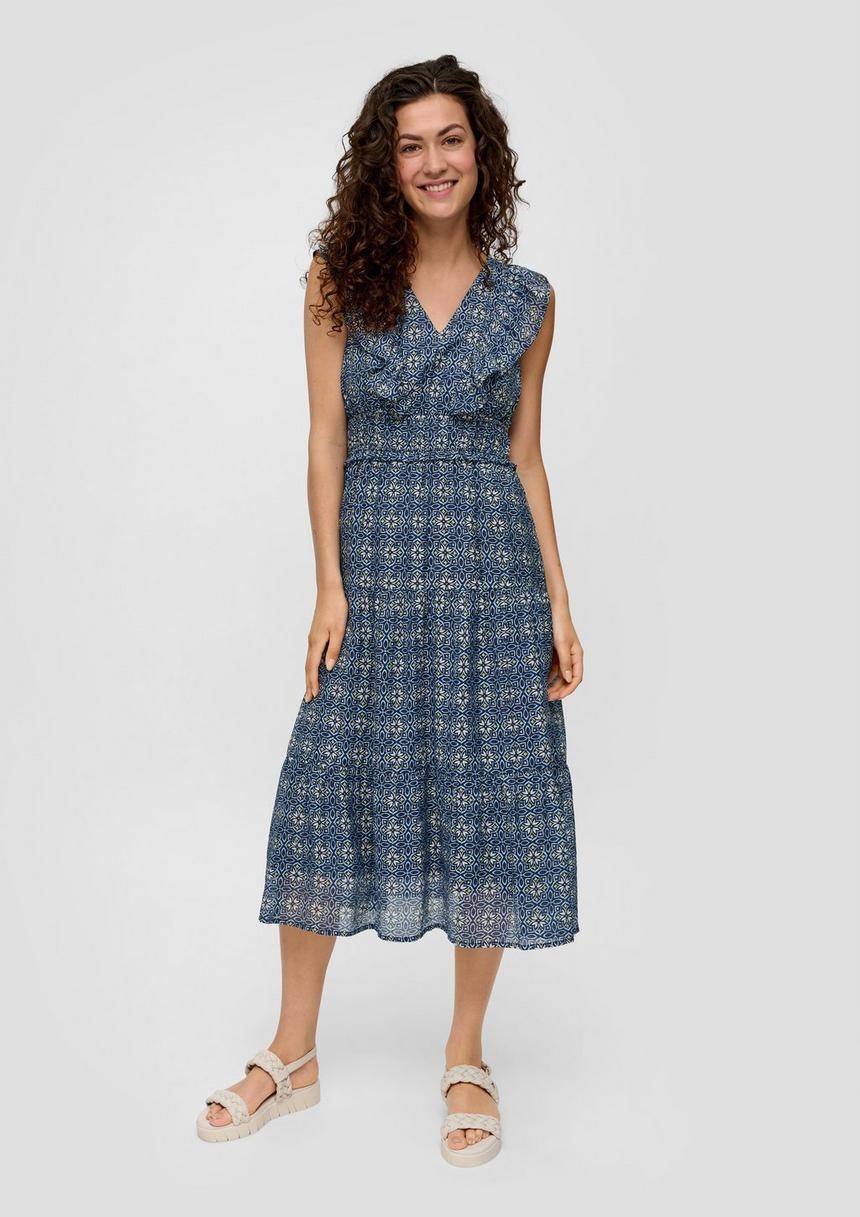S.Oliver Gemustertes Kleid aus Viskosemix mit Rüschendetails