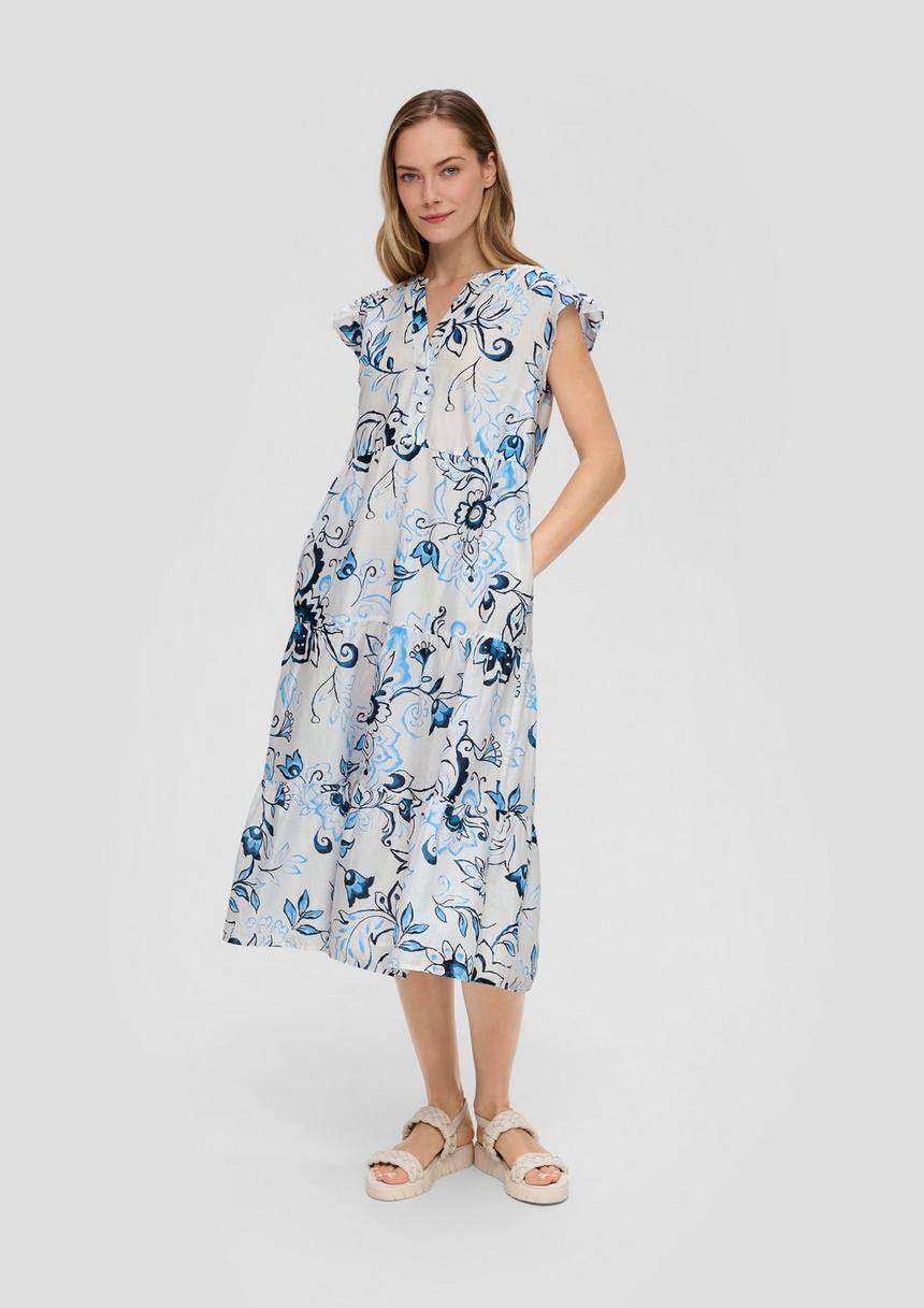 S.Oliver Gemustertes Midikleid Mit Raffung Und Eingrifftaschen