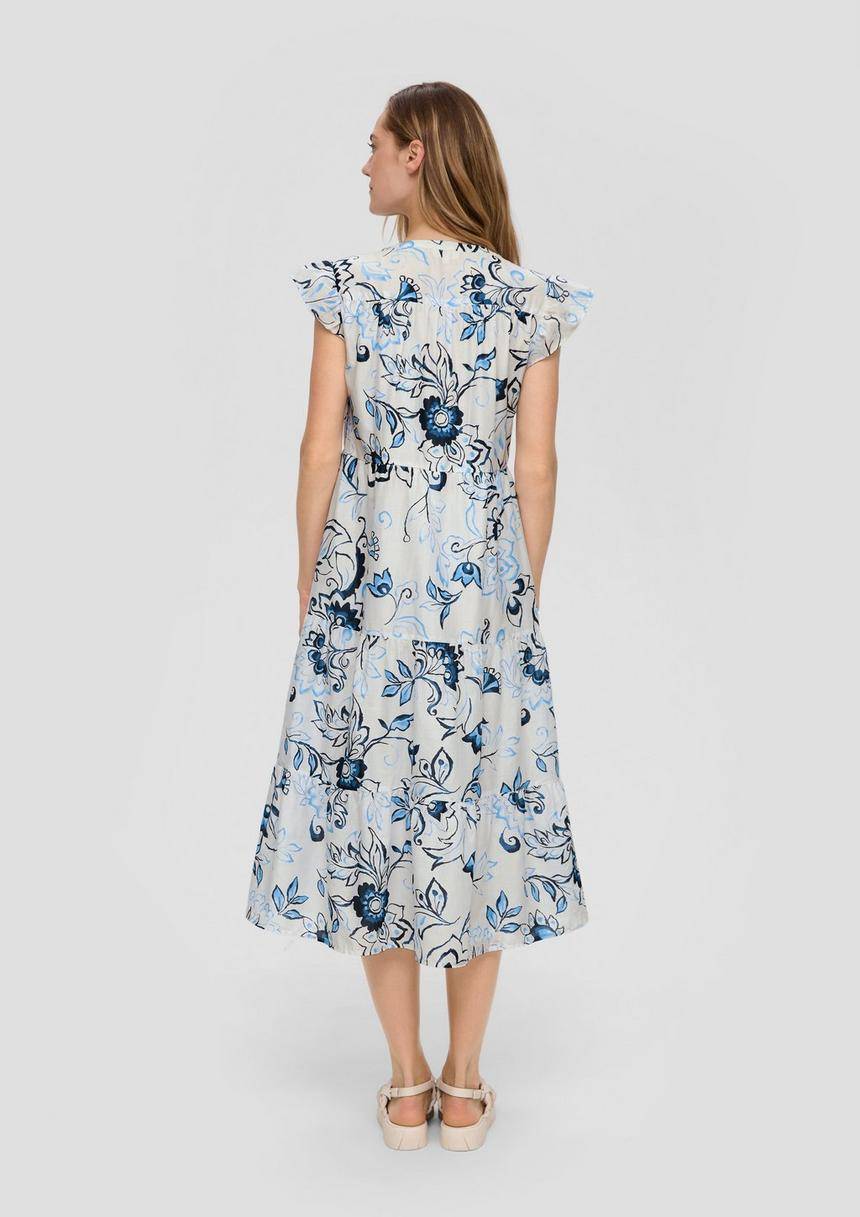 S.Oliver Gemustertes Midikleid Mit Raffung Und Eingrifftaschen