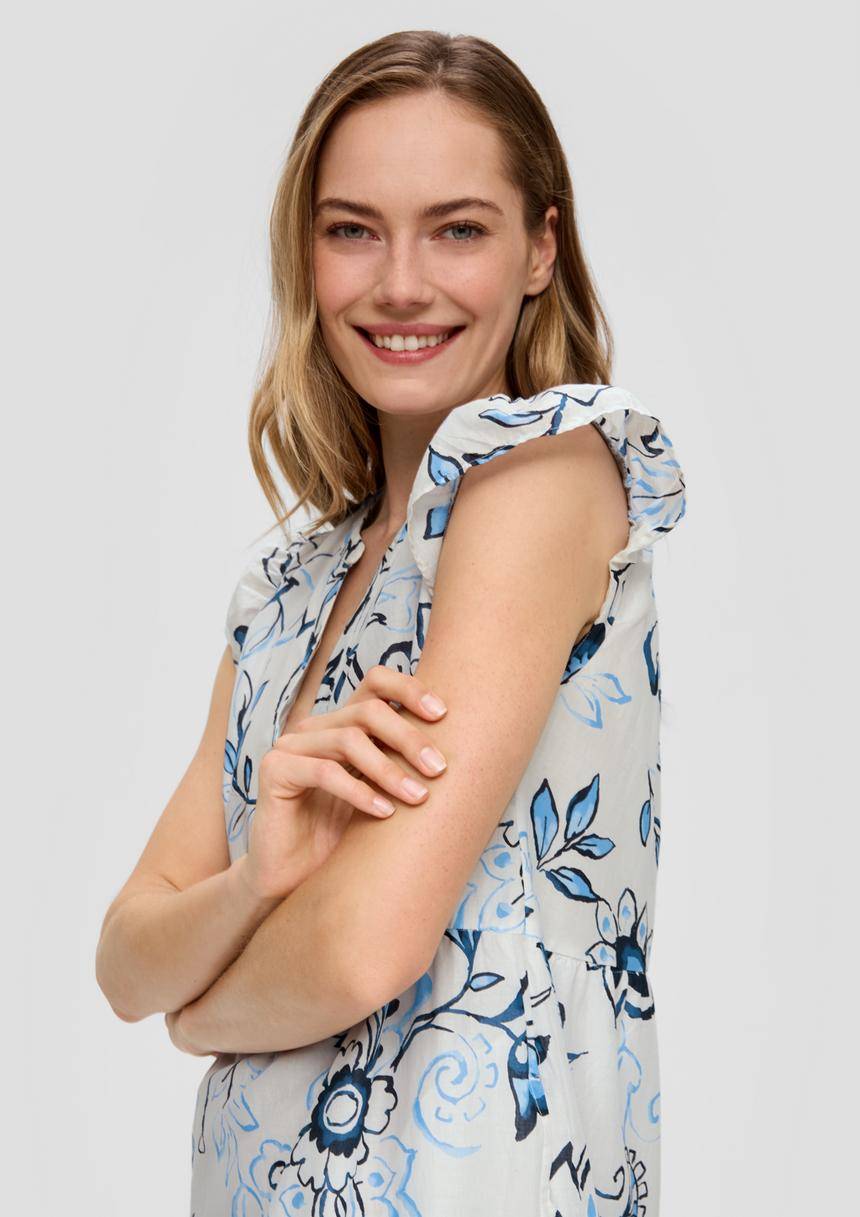 S.Oliver Gemustertes Midikleid Mit Raffung Und Eingrifftaschen