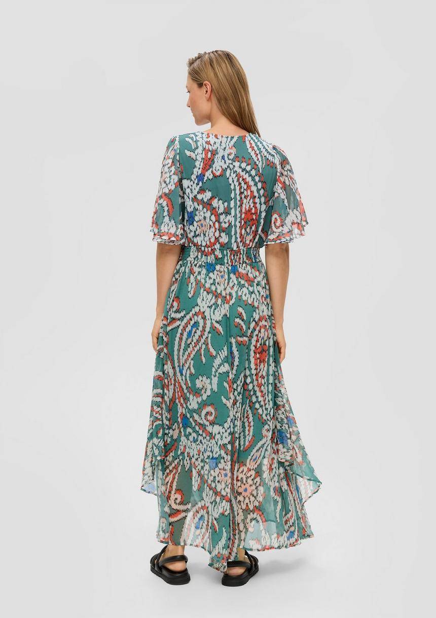 S.Oliver Gesmoktes Maxikleid Aus Chiffon Mit V-Ausschnitt
