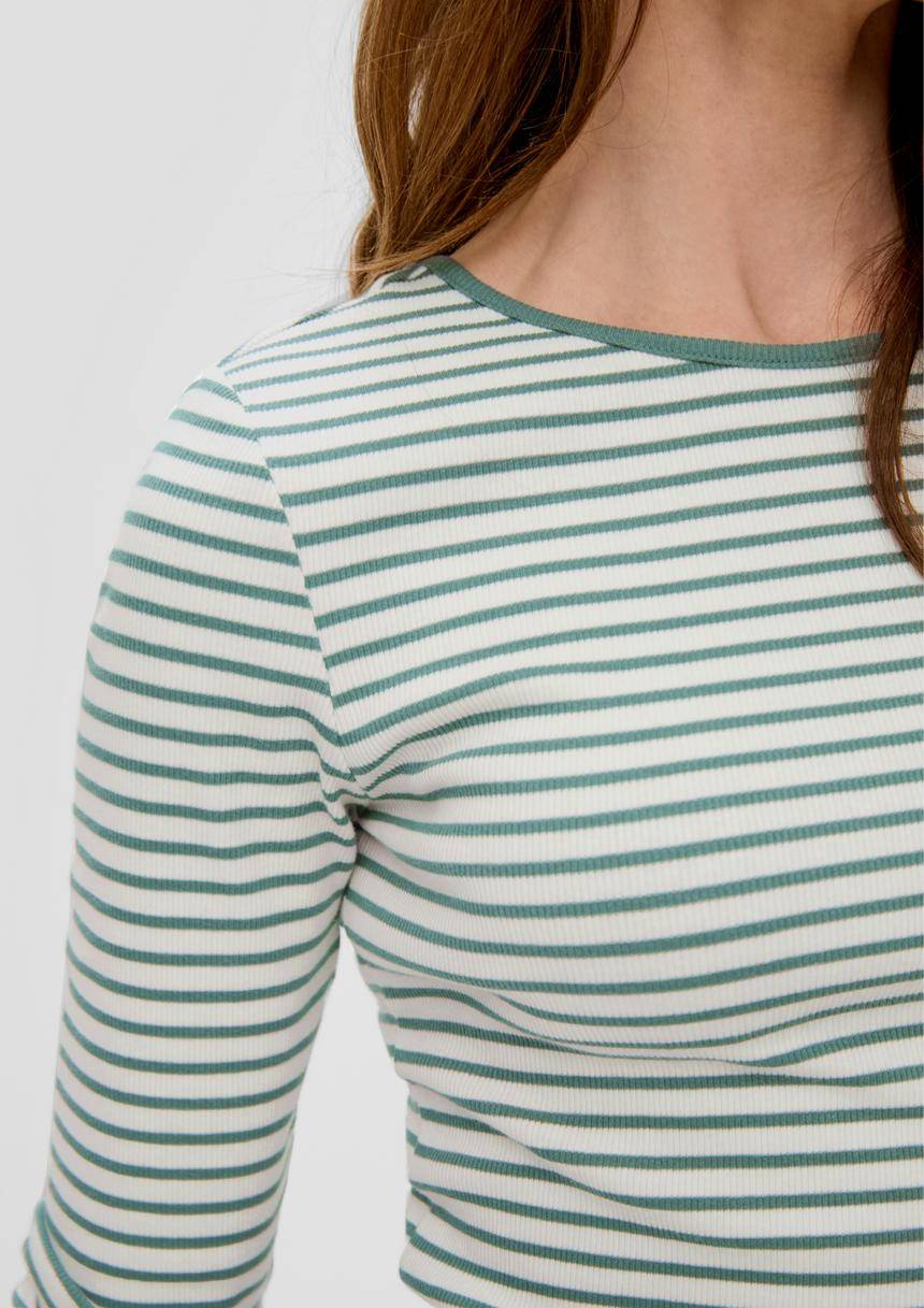 S.Oliver Gestreiftes Shirt Aus Baumwoll-Stretch Mit Rückenausschnitt