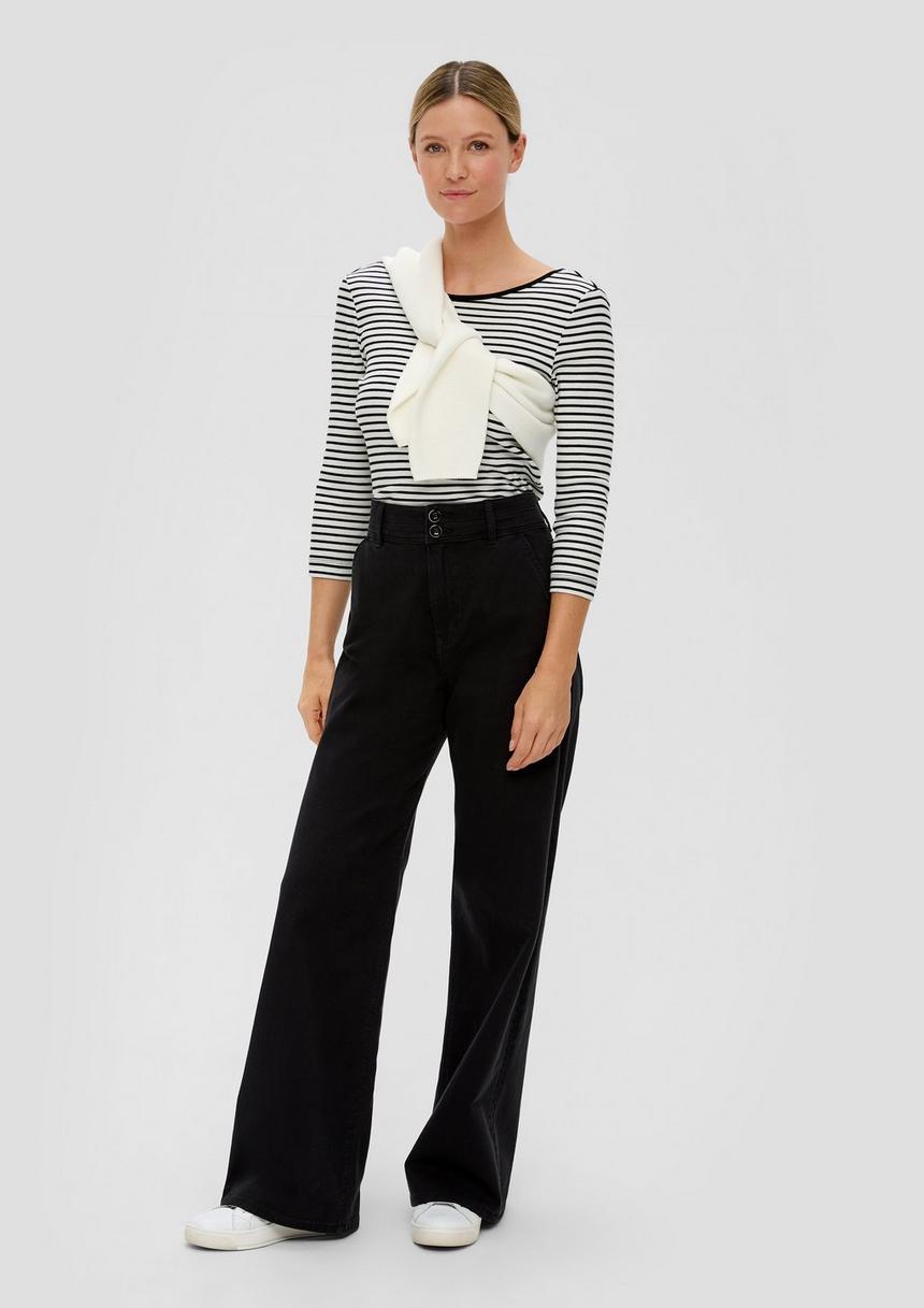 S.Oliver Gestreiftes Shirt Aus Baumwoll-Stretch Mit Rückenausschnitt