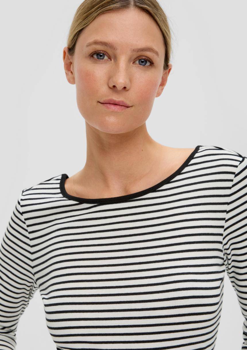 S.Oliver Gestreiftes Shirt Aus Baumwoll-Stretch Mit Rückenausschnitt