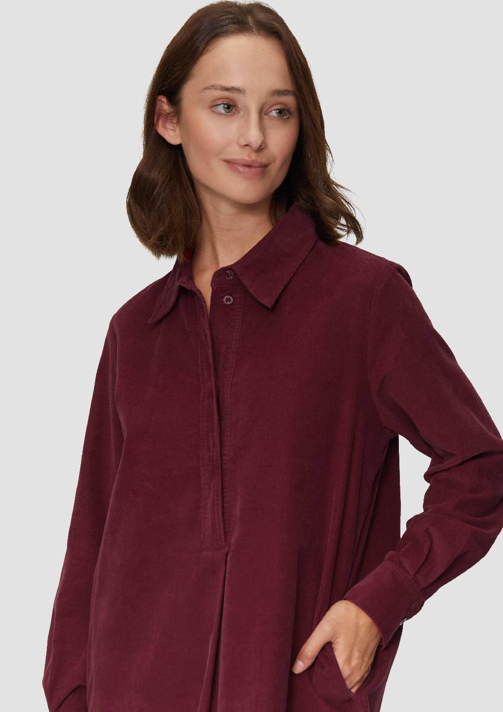 S.Oliver Hemdblusenkleid Aus Feincord Mit Seitlichen Eingrifftaschen