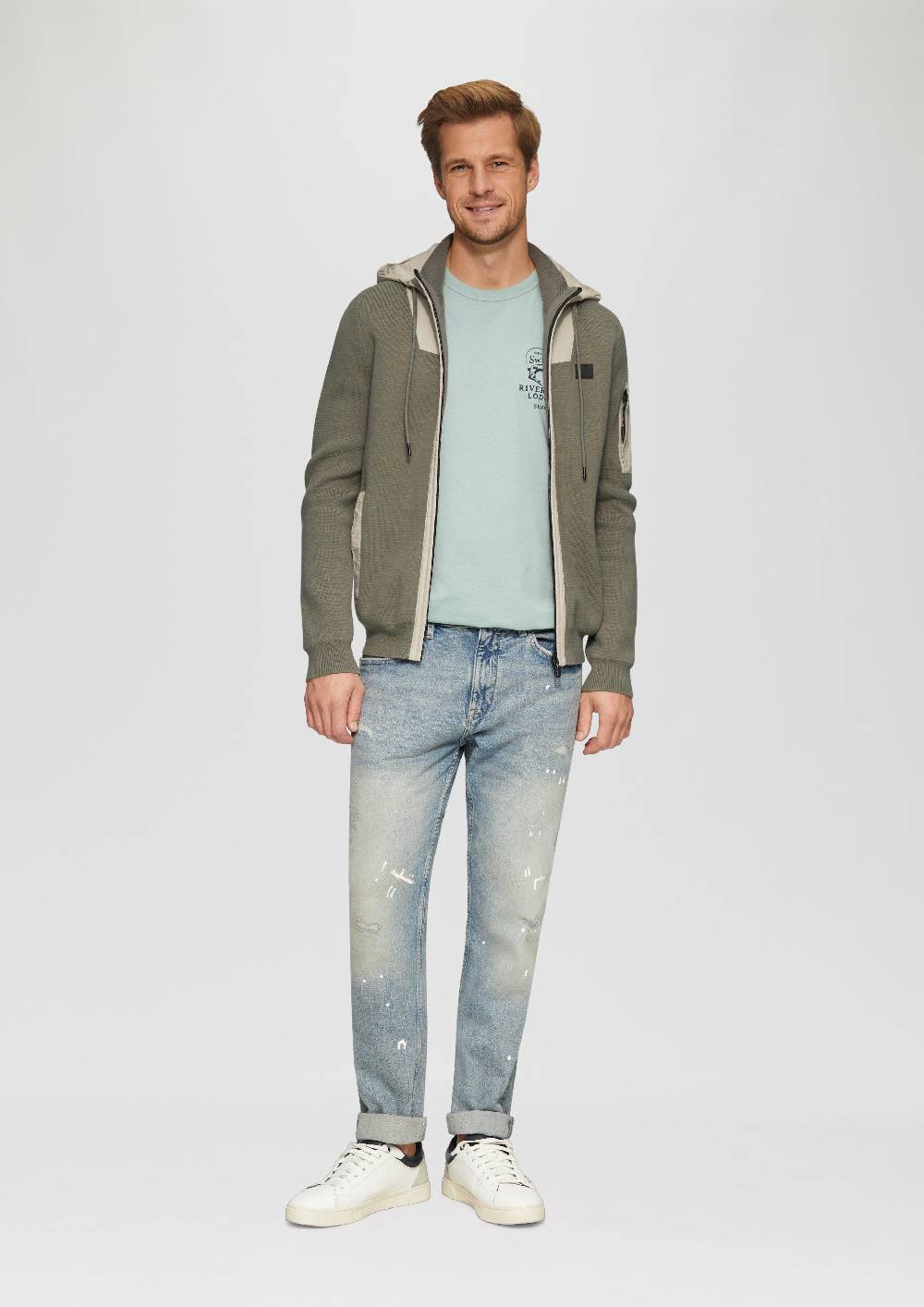 S.Oliver Hybridstrickjacke Mit Kapuze Aus Fabricmix