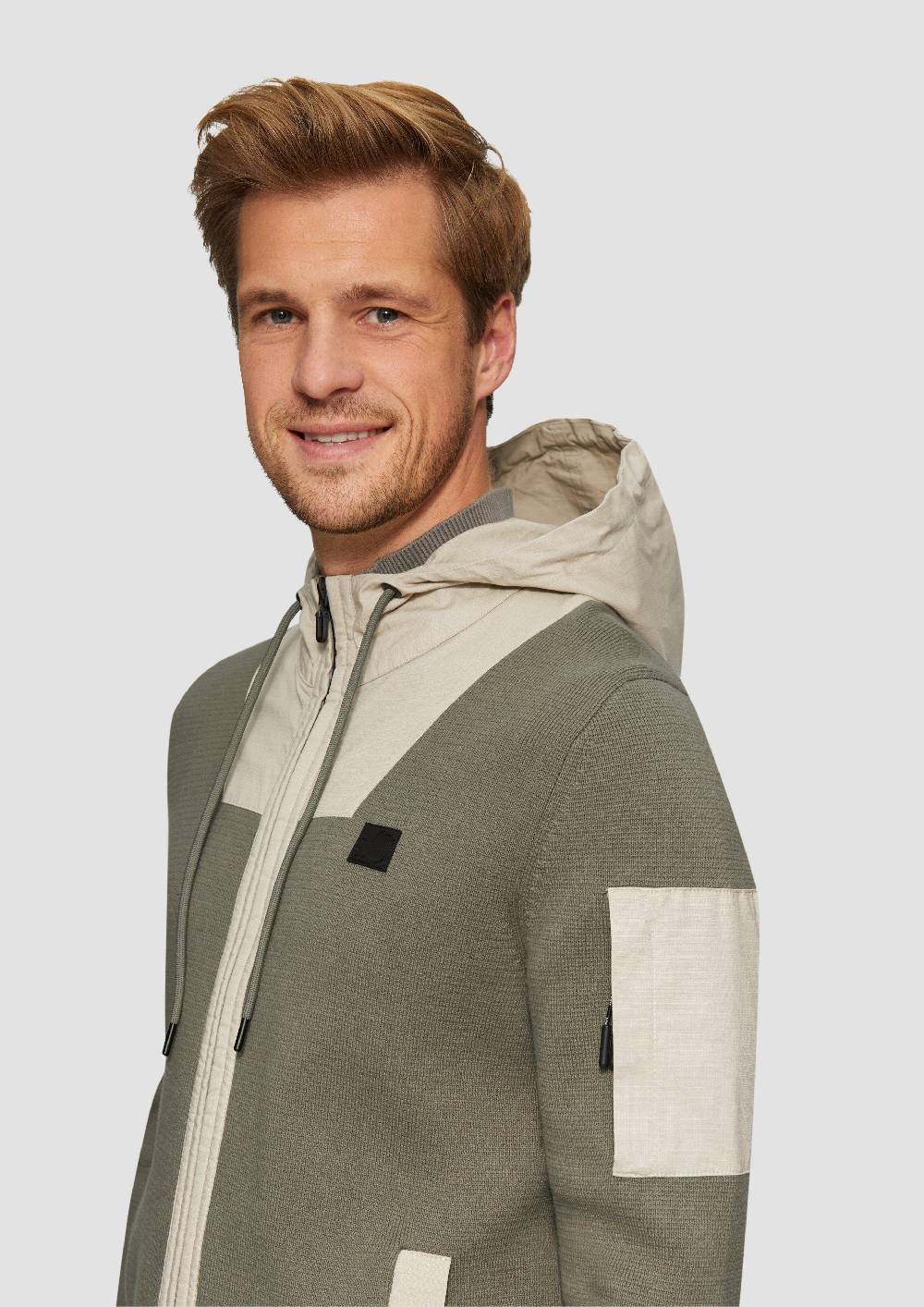 S.Oliver Hybridstrickjacke Mit Kapuze Aus Fabricmix
