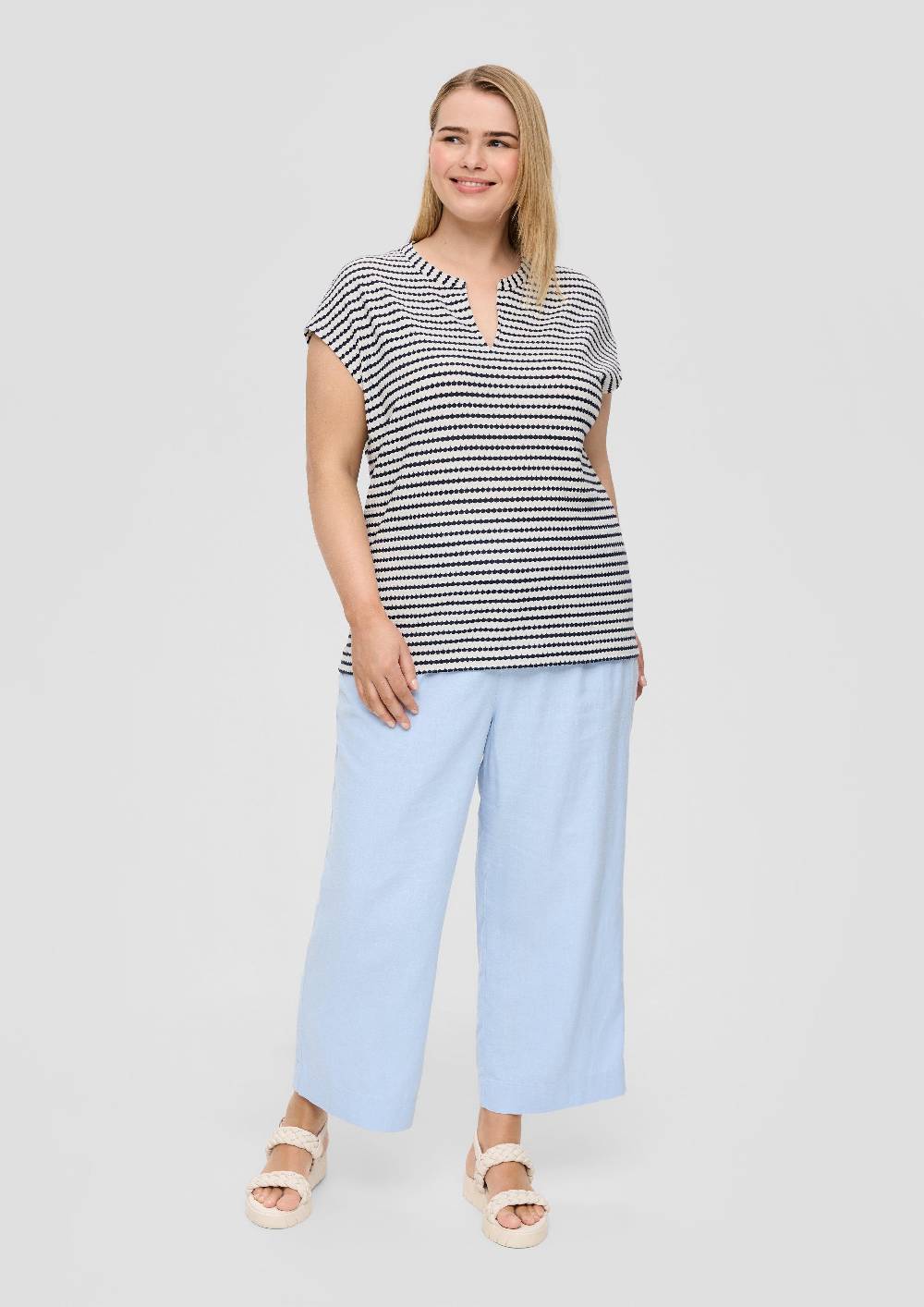 S.Oliver Jacquard-Shirt Mit Streifen Und Tunika-Ausschnitt