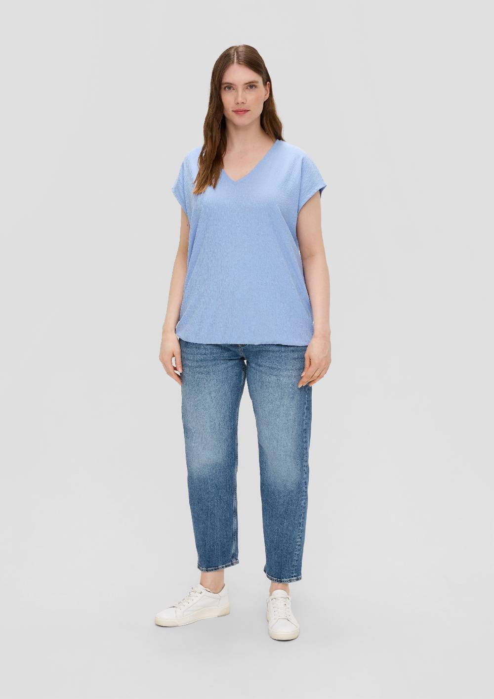 S.Oliver Jersey-Shirt Mit überschnittenen Schultern Und Elastischem Saum