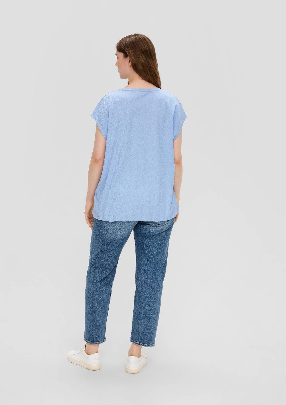 S.Oliver Jersey-Shirt Mit überschnittenen Schultern Und Elastischem Saum