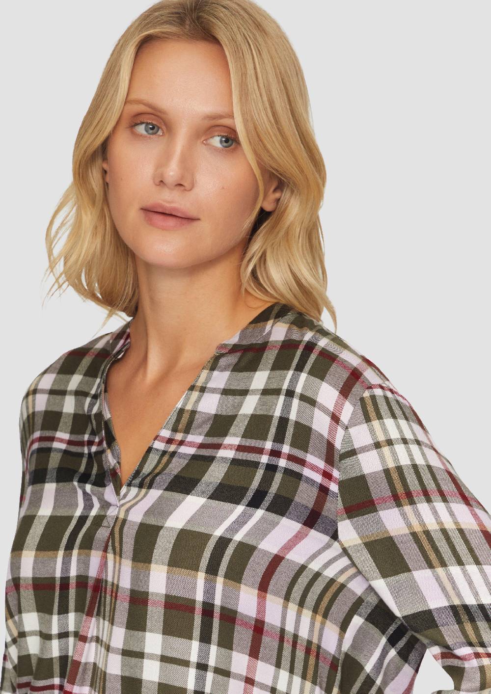 S.Oliver Karierte Bluse Aus Viskosemix Und Krempel-Detail