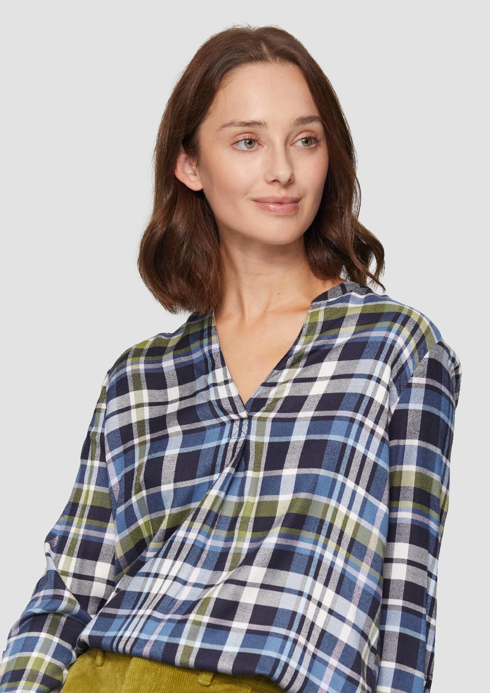 S.Oliver Karierte Bluse Aus Viskosemix Und Krempel-Detail