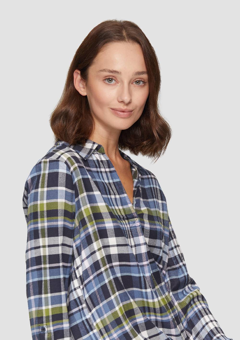 S.Oliver Kariertes Kleid Aus Viskosemix Mit Krempel-Detail