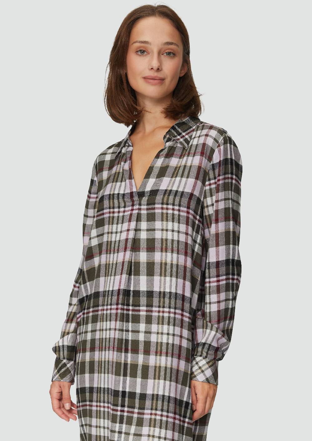 S.Oliver Kariertes Kleid Aus Viskosemix Mit Krempel-Detail