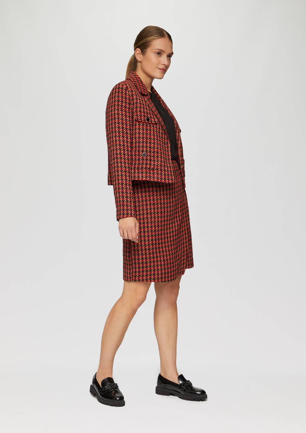 S.Oliver Kurzer Bouclé-Blazer Mit Hahnentrittmuster