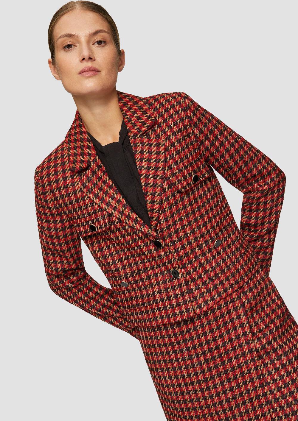 S.Oliver Kurzer Bouclé-Blazer Mit Hahnentrittmuster