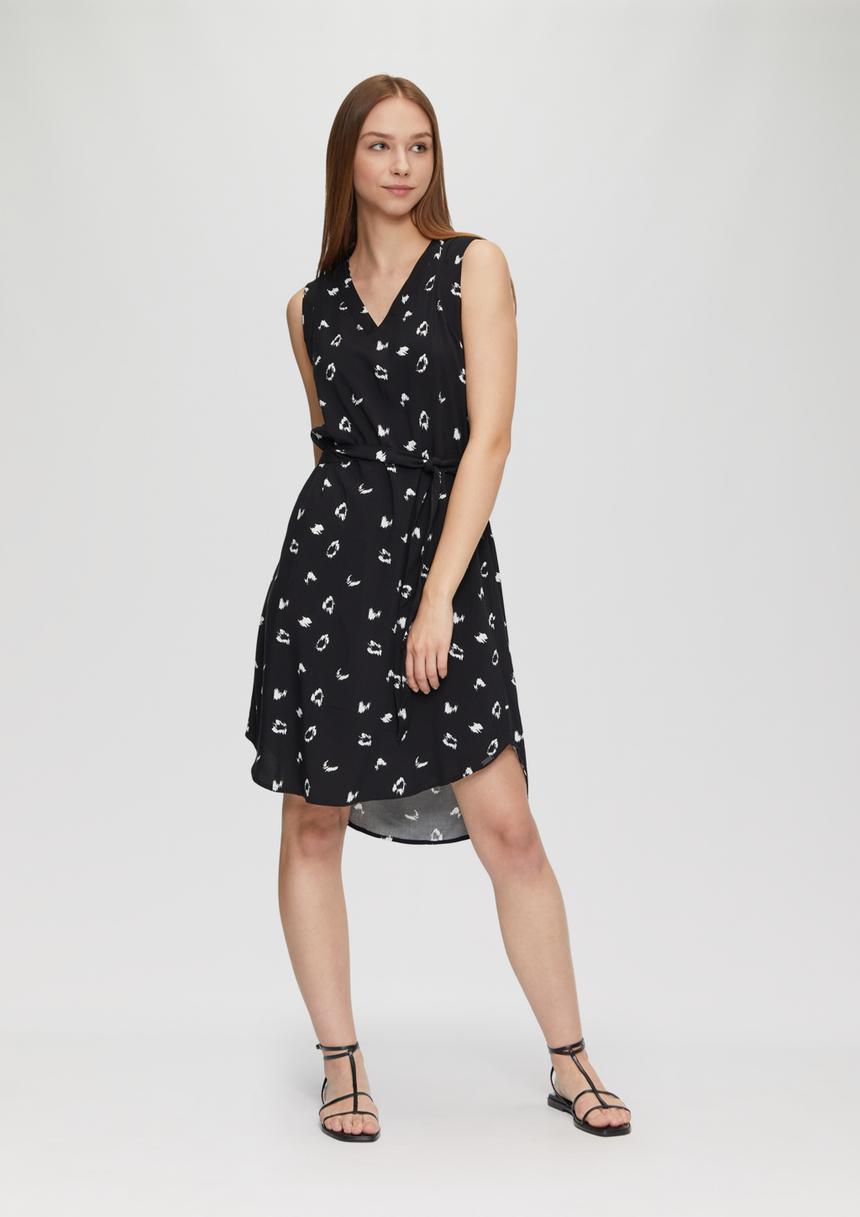 S.Oliver Kurzes Kleid Mit Stoffgürtel Und All-over-Print