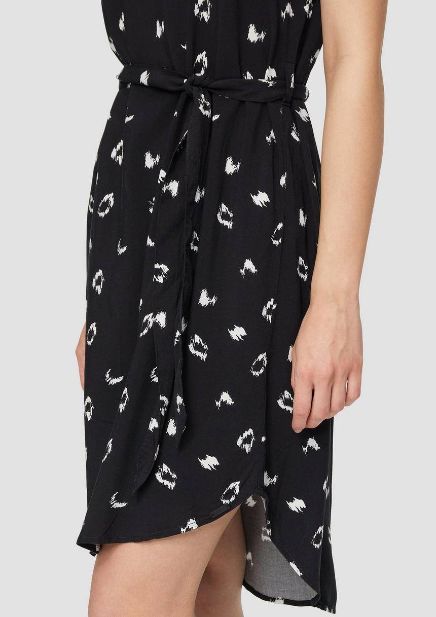 S.Oliver Kurzes Kleid Mit Stoffgürtel Und All-over-Print
