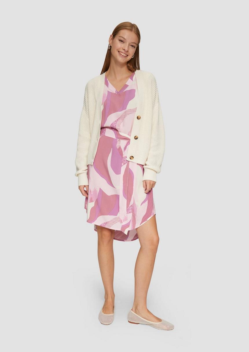 S.Oliver Kurzes Kleid Mit Stoffgürtel Und All-over-Print