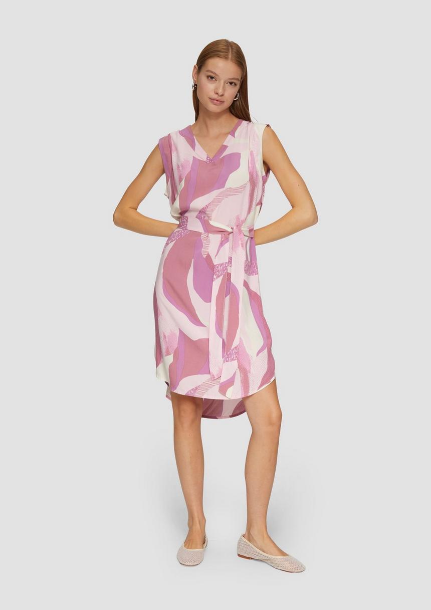 S.Oliver Kurzes Kleid mit Stoffgürtel und All-over-Print