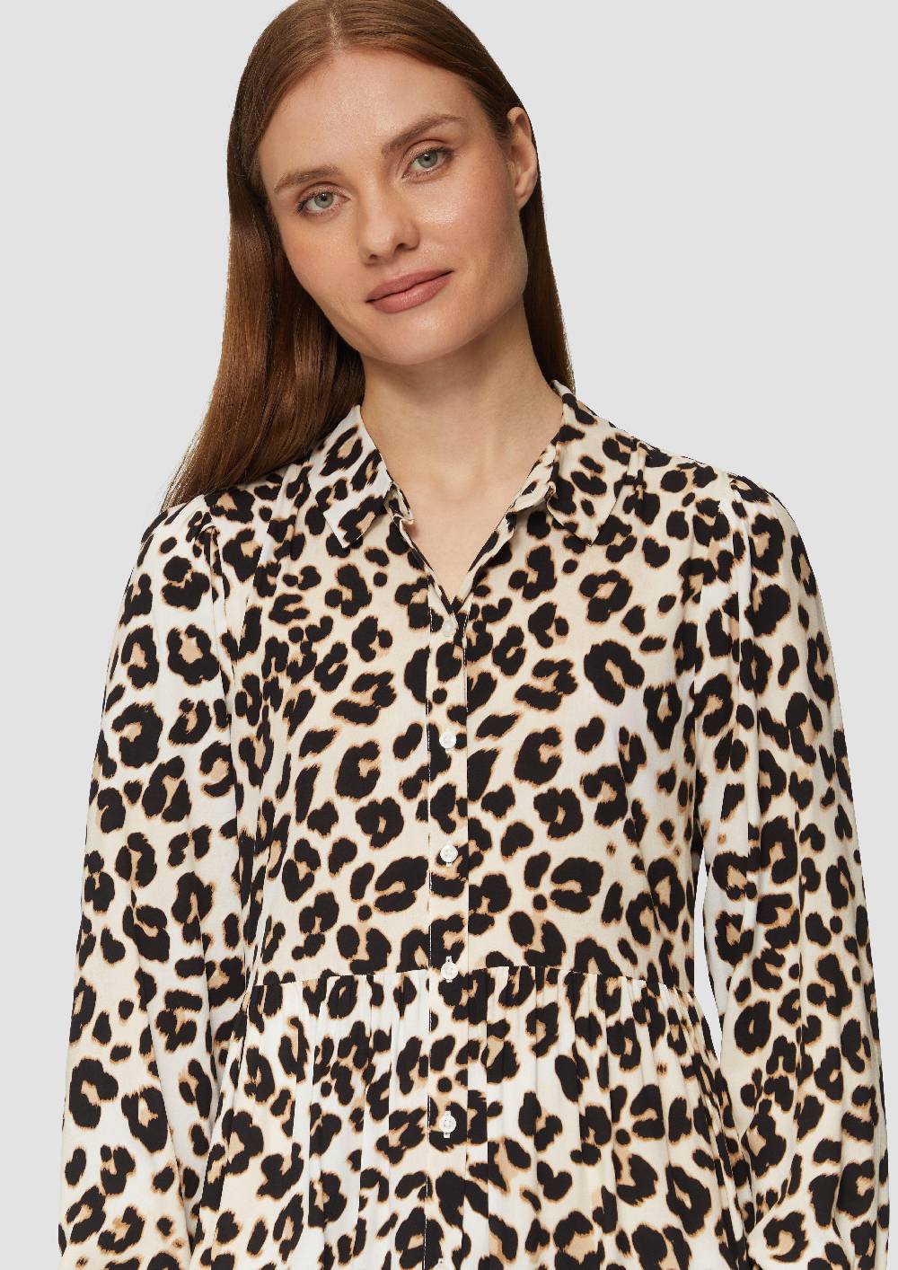 S.Oliver Langes Viskosekleid Mit Leo-Muster Und Volants