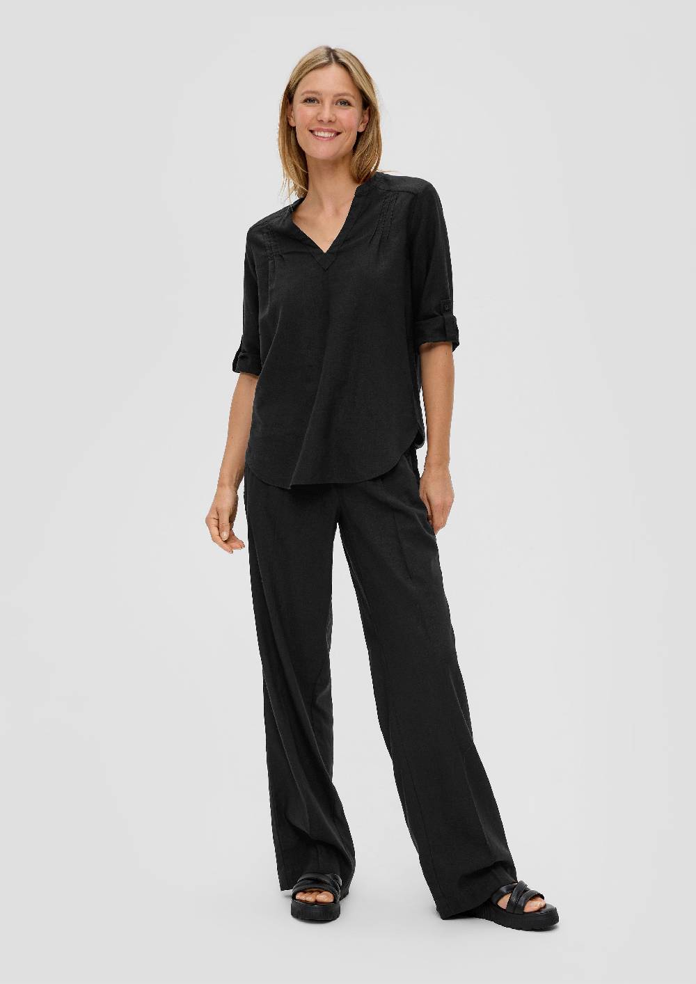 S.Oliver Leinenbluse Mit 3/4-Arm Und Tunika-Ausschnitt