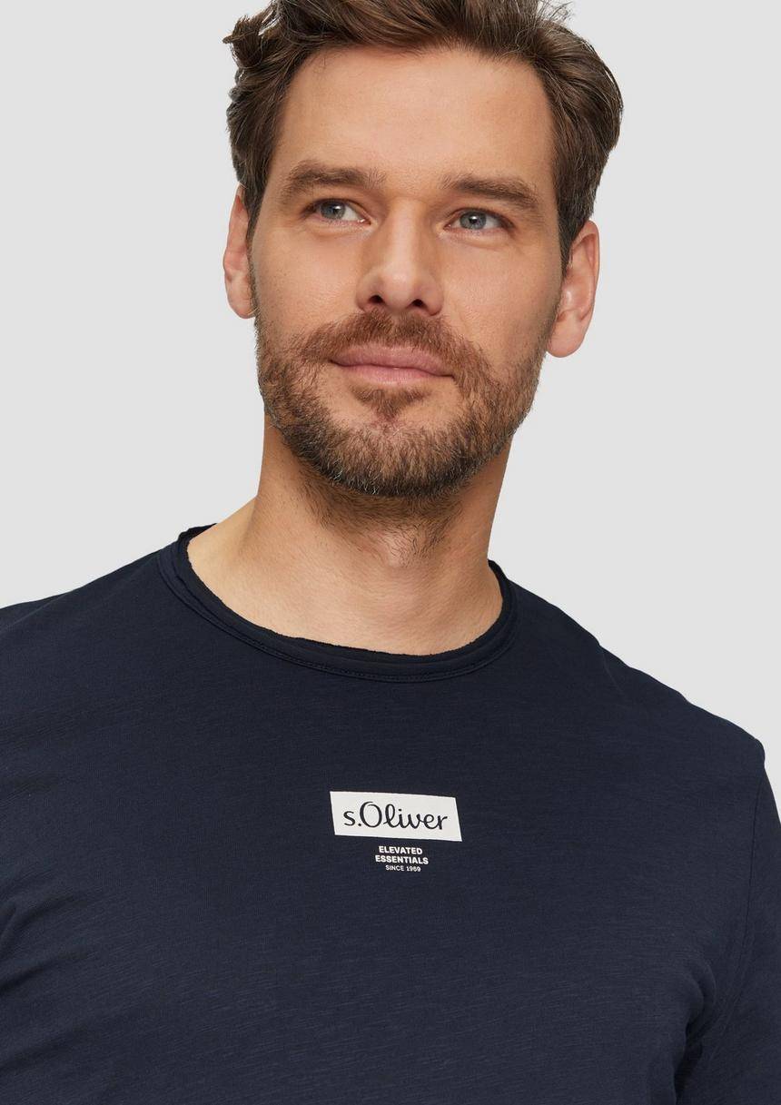 S.Oliver Logo-Shirt Mit Rollkante Und Flammgarnstruktur