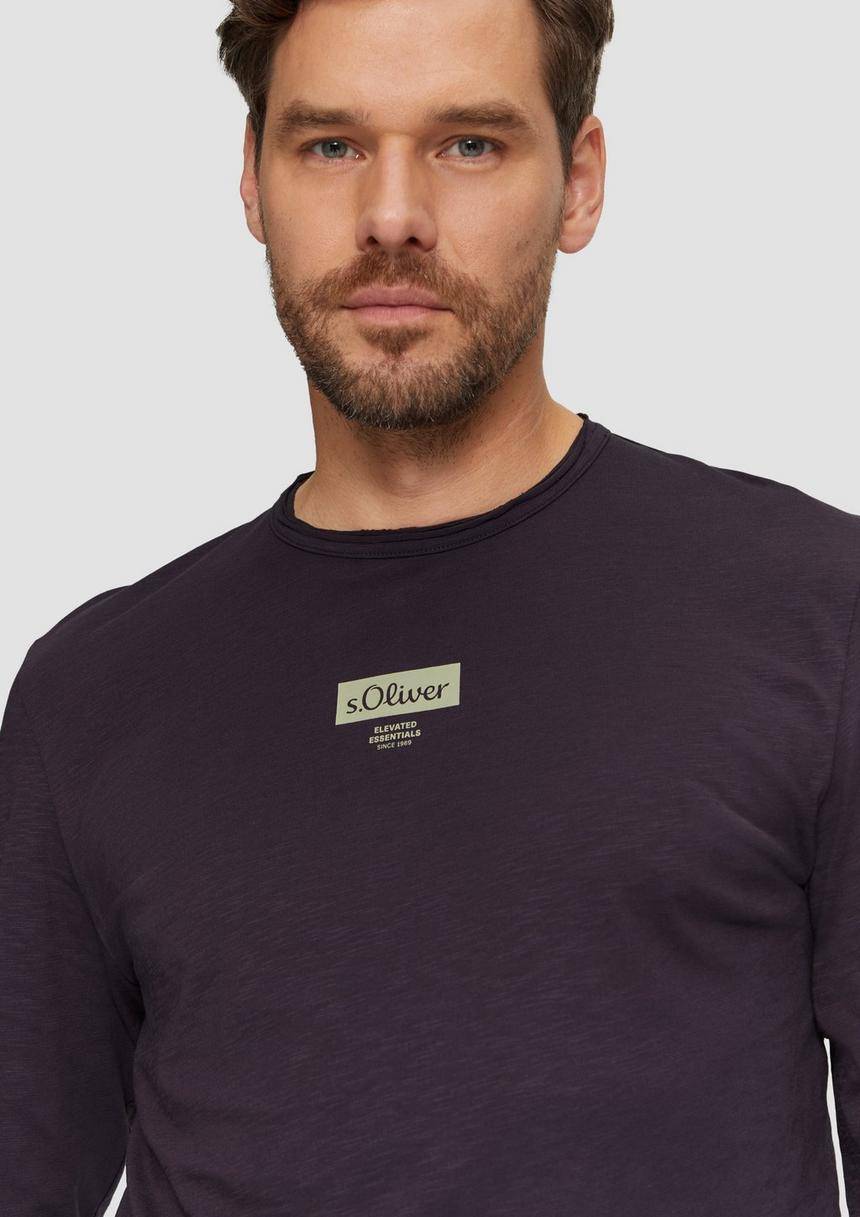 S.Oliver Logo-Shirt Mit Rollkante Und Flammgarnstruktur