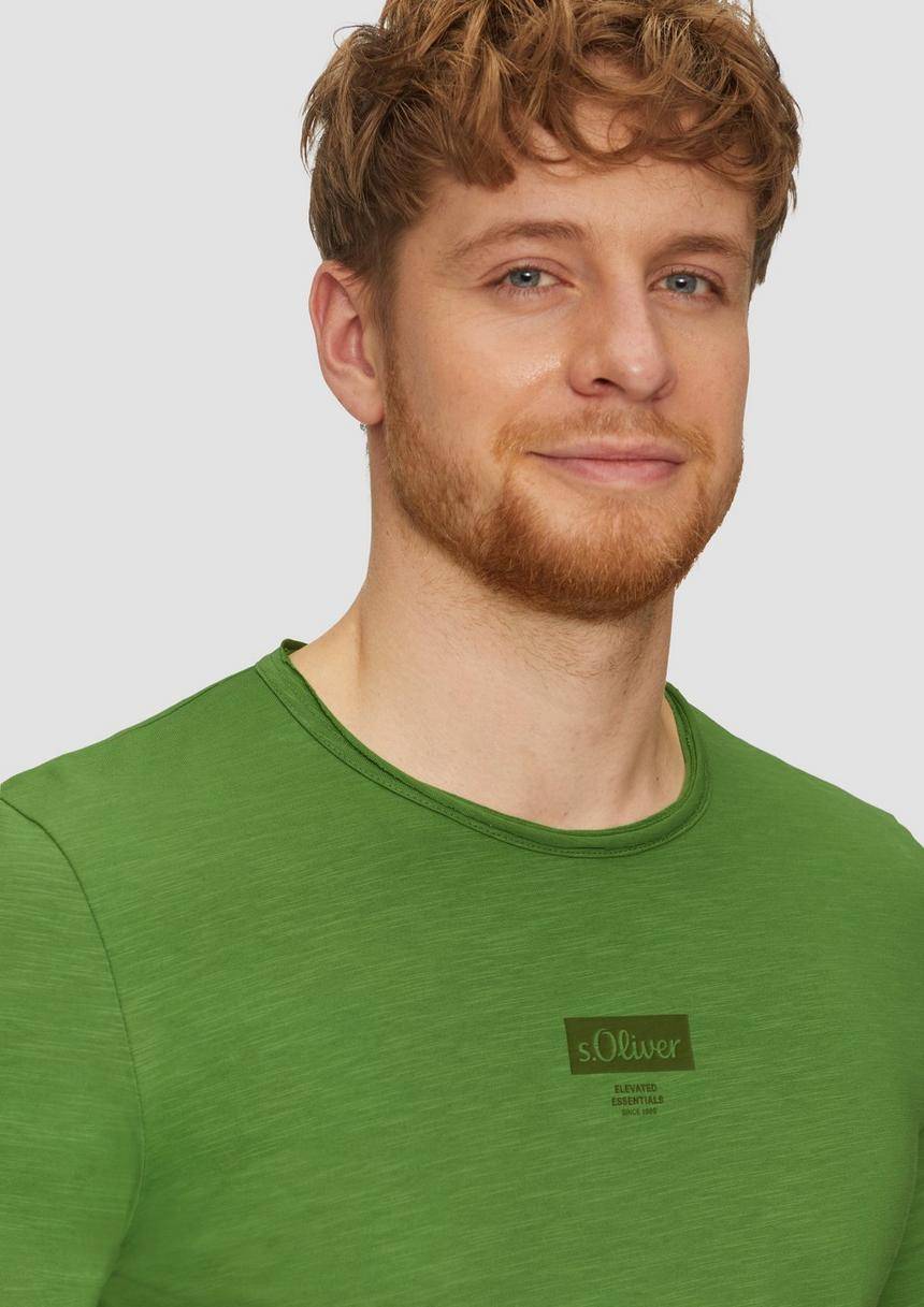 S.Oliver Logo-Shirt Mit Rollkante Und Flammgarnstruktur