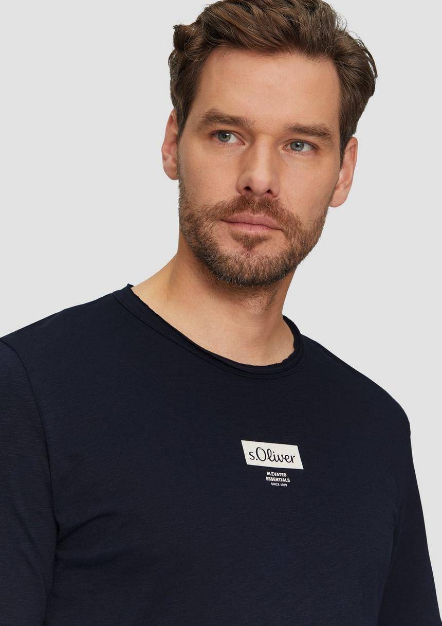 S.Oliver Logo-Shirt Mit Rollkante Und Flammgarnstruktur